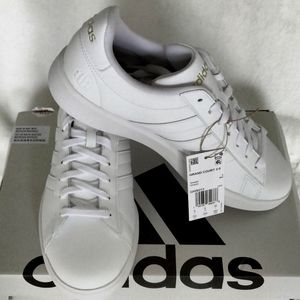 Women's Adidas Grand Court 2.0 White with Gold lettering Sneakers Size 9.5